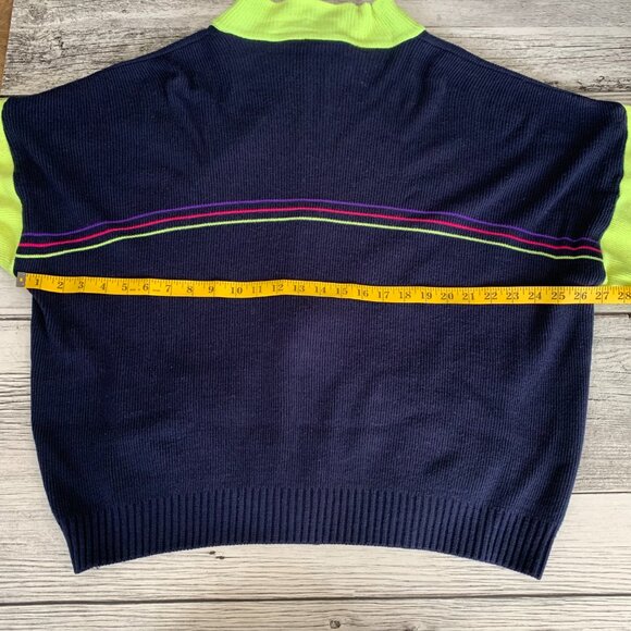 Vintage Jardi Wool Blend Navy Neon Green Knit Full Zip Ski Cadigan Sweater - Picture 12 of 14